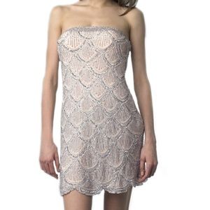 BASIX scalloped cocktail sheath dress in silver